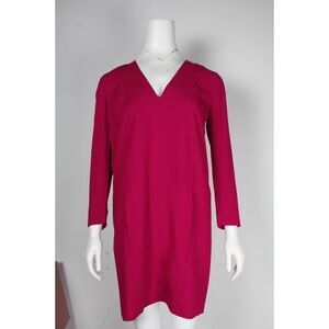 Vanessa Bruno Long Sleeve V-Neck Dress in Magenta Acetate